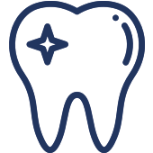Tooth icon with sparkle symbol representing dental care and brightness