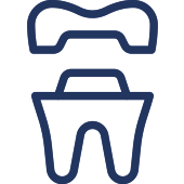 Dental crown and tooth icon representing restorative dentistry services