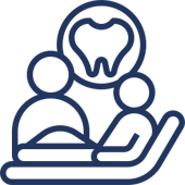 Hand holding family with dental care icon symbolizing pediatric dentistry services