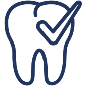 Tooth with checkmark icon representing dental care and approval for dentistry services.