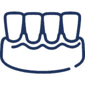 Dental bridge icon showing four artificial teeth attached to gum line.