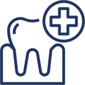 Tooth with medical cross symbol indicating dental care and treatment services.