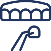 Dental bridge icon with tooth-colored restoration and extraction tool illustration